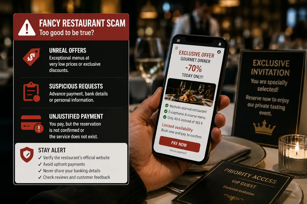 Arnaque aux grands restaurants : les signaux d’alerte Arnaque aux grands restaurants : les signaux d’alerte